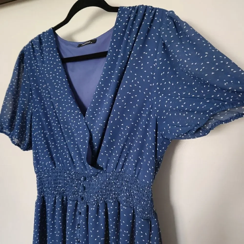 Fashion Womens Midi Hi-low V-Neck Lined Patterned Dress Size XL